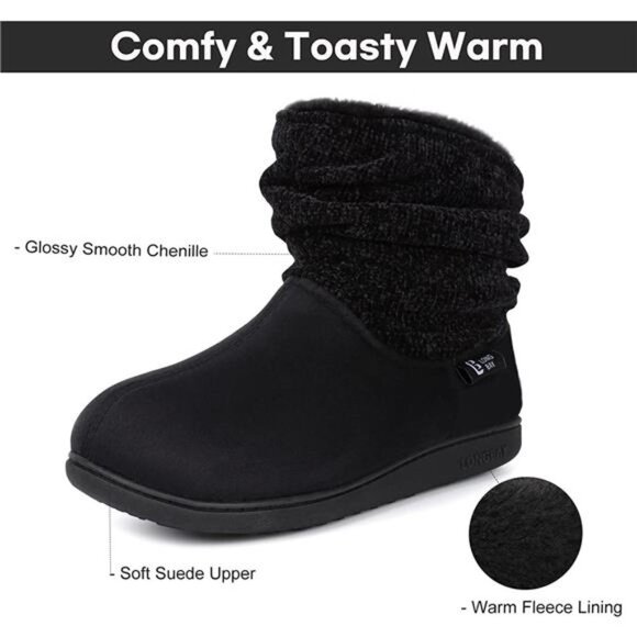 Women's Warm Chenille Knit Bootie Slippers Memory Foam Comfy Boots House Shoes - Picture 2 of 5